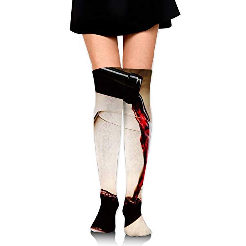 RGFDF Calcetines hasta la rodilla Foto de copa de vino tinto Athletic de mujer sobre muslo Medias largas