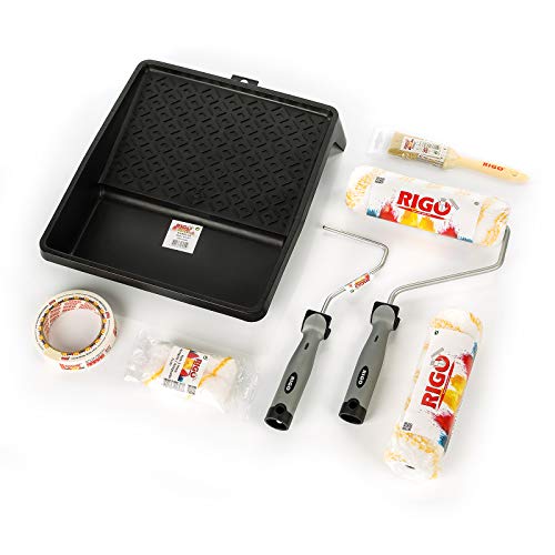 RIGO Kit Rodillos De Pintura Antigoteo Calidad Profesional Con Bandeja Recambios Mini Rodillo Pincel y Cinta