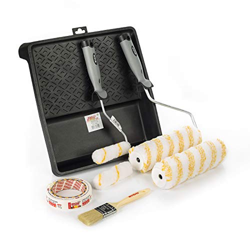RIGO Kit Rodillos De Pintura Antigoteo Calidad Profesional Con Bandeja Recambios Mini Rodillo Pincel y Cinta