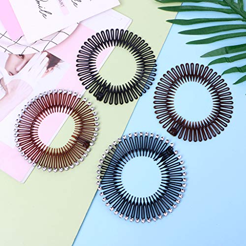 RK-HYTQWR 5Pieces / Lot Cute Plastic Full Circle Stretch Flexible Hair Peine Dientes Diadema Hair Band Clip, Cute Fashion Rice Fideos Peine, Negro