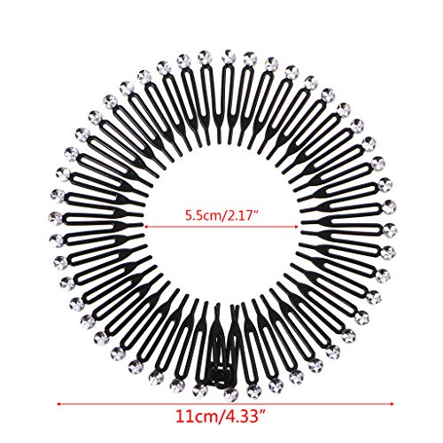 RK-HYTQWR 5Pieces / Lot Cute Plastic Full Circle Stretch Flexible Hair Peine Dientes Diadema Hair Band Clip, Cute Fashion Rice Fideos Peine, Negro