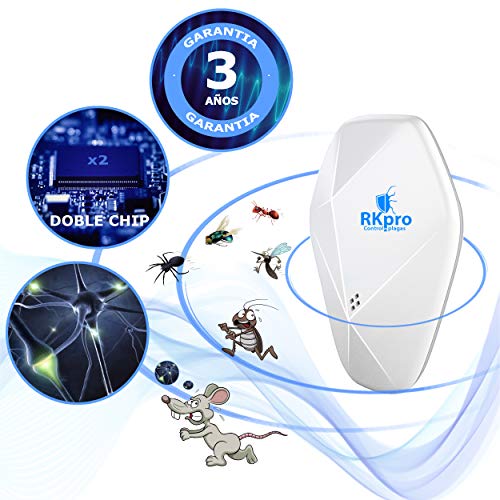 RKpro Repelente Ultrasónico de Plagas - Ahuyentador de Ratones ultrasonidos - Repelente Ultrasónico Mosquitos Cucarachas - Antimosquitos Eléctrico Insectos Ratas Moscas Arañas Hormigas 2 Unidades