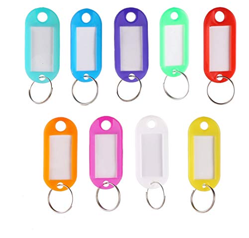Rmeet Etiquetas con Llaveros Plástico,50 Pack Etiquetas de Colores Transparentes Llavero de Identificación con Ventana Etiquetas para Oficina 10 Colores