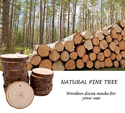 Rodajas de Madera Natural Círculos 7-8 cm 20pcs Discos de Madera Redonda Maderas Naturales Perforado con Corteza de Árbol,11 m Cuerda de Cáñamo