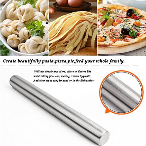 Rodillo de acero inoxidable - rodillo para rodillo de Metal para hornear panaderos - las mejores de Fondant, tarta corteza, galletas y pasteles de masa, panaderos (40 CM)