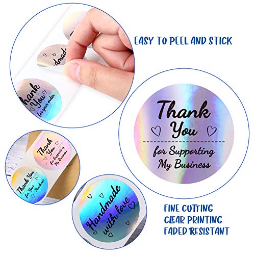 Rollo de Pegatinas de Thank You Etiqueta Adhesivos de Thank You de Negocios Pegatinas Adhesivas Redonda Platas Holográficas Pegatinas Arcoiris Holo para Negocio Tienda de Boutiques (1000 Piezas)