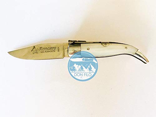 Roncero Navaja pastora de Albacete Hecha a Mano Teja Aluminio Nacar Nº0 de Antonio Caza, Supervivencia y Bushcraft. Hecho en Albacete + Portabotellas de Regalo