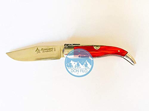 Roncero Navaja pastora de Albacete Hecha a Mano Teja Aluminio Nacar Nº0 de Antonio Caza, Supervivencia y Bushcraft. Hecho en Albacete + Portabotellas de Regalo