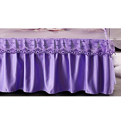 Ropa de Cama Kits, Antideslizante Diseño Banda Cama Faldas con la Funda de Almohada Ropa de Cama para el Verano de refrigeración Individual Cama Doble, 3 Piezas,Purple-200 * 220cm