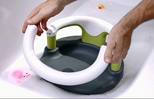 Rotho Babydesign 20429022101 Asiento para bañera, Anillo plegable, Cierre de seguridad para niños, 7-16 meses, Hasta 13kg, Sin BPA, 35x31,3x22cm, Gris/ Blanco/ Manzana Verde