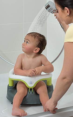 Rotho Babydesign 20429022101 Asiento para bañera, Anillo plegable, Cierre de seguridad para niños, 7-16 meses, Hasta 13kg, Sin BPA, 35x31,3x22cm, Gris/ Blanco/ Manzana Verde