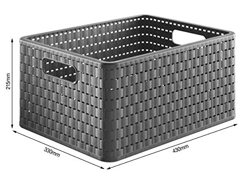 Rotho Country - Caja de almacenaje con efecto de mimbre, Negro, A4