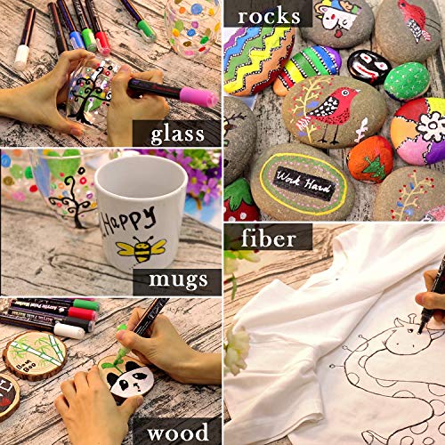 Rotuladores de Pintura Acrílica para Piedras,Permanente Marcadores Dibujar en Piedras Vaso Cerámico Porcelana Plastico Madera Papel Lona (12 punta mediana)