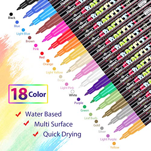 Rotuladores de pintura acrílica RATEL 18 colores Prima Impermeable Permanente Rotuladores para pintura rupestre, proyectos de bricolaje, cerámica, vidrio, lienzo, taza, metal, madera-Punta de 0.7 mm