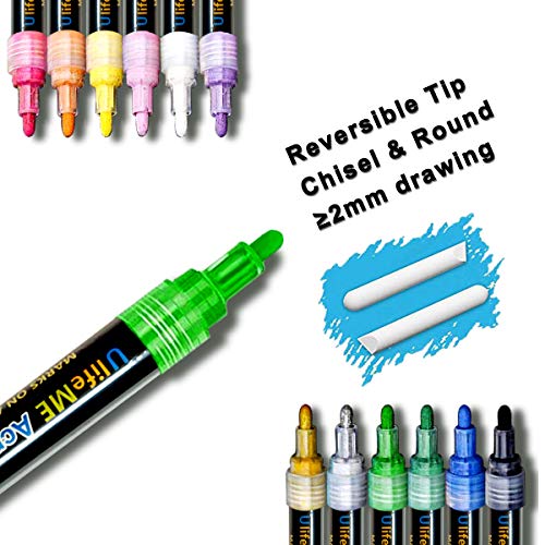 Rotuladores de Pintura Acrílico, UlifeME 12 Colores Permanente Marcadores para Ceramica, Tela, Marcador Metal, Plastico, Cristal, Vidrio, Pintar Piedras, Dibujo, Porcelana, Tazas, Madera, Metal & DIY