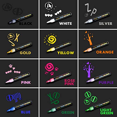 Rotuladores de Pintura Acrílico, UlifeME 12 Colores Permanente Marcadores para Ceramica, Tela, Marcador Metal, Plastico, Cristal, Vidrio, Pintar Piedras, Dibujo, Porcelana, Tazas, Madera, Metal & DIY