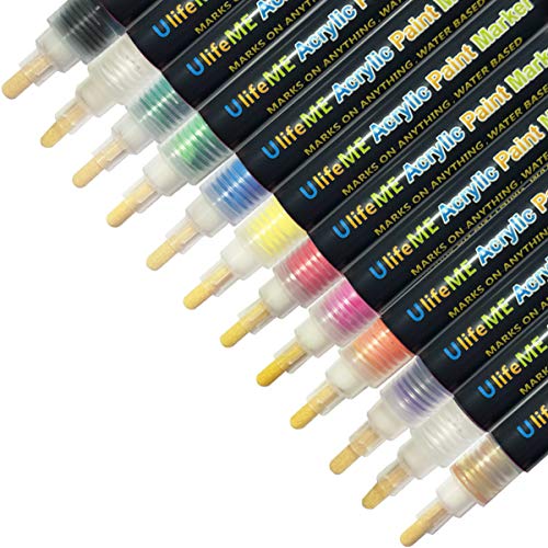 Rotuladores de Pintura Acrílico, UlifeME 12 Colores Permanente Marcadores para Ceramica, Tela, Marcador Metal, Plastico, Cristal, Vidrio, Pintar Piedras, Dibujo, Porcelana, Tazas, Madera, Metal & DIY