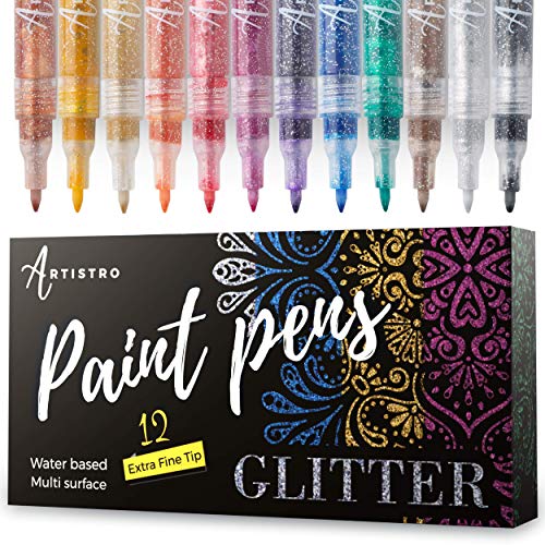 Rotuladores de pintura con purpurina Juego de 12 marcadores de pintura con purpurina acrílica Punta extrafina 0.7mm…