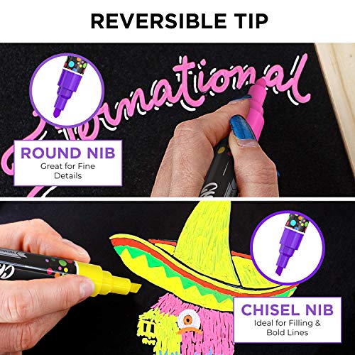 Rotuladores de tiza liquida - Paquete de 10 rotuladores de colores neón - Para uso en todo tipo de pizarras, encerados y tableros,en las ventanas y los vidrios de los bistrós - punta redonda de 6mm
