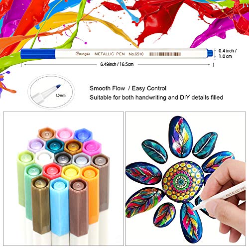 Rotuladores Metálicos,20 Colores Brillantes Marcador Metálico 1 Bolígrafo Negro,6 Plantillas de Papel de Pintura para Manualidades de Bricolaje,Pintura Rupestre,Album de Bricolaje,Punta Fina de Vidrio