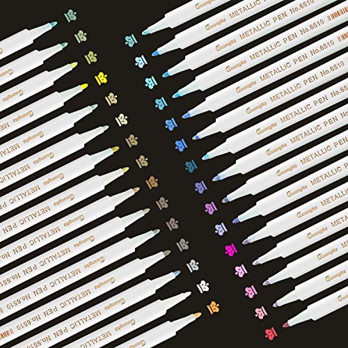 Rotuladores Metálicos,YITHINC 30 Marcadores Metálicos de Colores Brillantes para álbumes de Recortes,Fabricación de Tarjetas de Regalo,Pintura Rupestre,Papel Negro,Tela,Metal,Cerámica