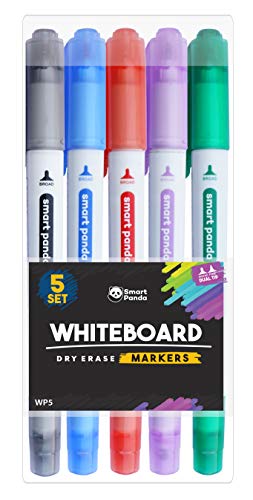 Rotuladores para Pizarra Blanca de SmartPanda – Punta Doble, Mediana y Fina – Borrado Seco, Ideal para el Hogar, Escuela u Oficina – Juego de 5 Colores Variados (5)