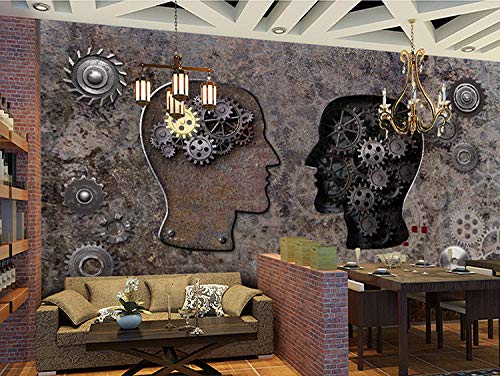 Rovovom® Mural Restaurante Photo Wallpaper 3D Cabezal De Engranaje De Maquinaria Industrial Retro (W) 350X (H) 256Cm Lona Autoadhesiva Fondo De Pared De Cafetería Decoración Cartel Imagen Diseño