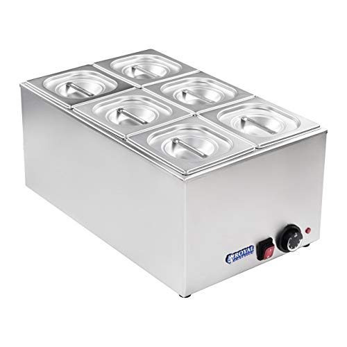 Royal Catering - RCBM-1/6-150-GN - Baño María 1/6 - max 95°C - 230 Volt - 1200 Watt - 6 recipientes GN 1/6