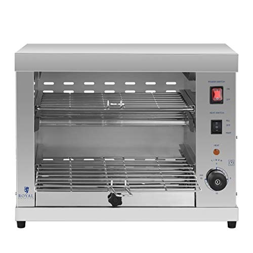 Royal Catering RCET-360 Horno Tostador Hornillo eléctrico Salamandra Cocina (3.250 W, 230 V, 50-300°C, Temporizador 15 min, acero inoxidable)