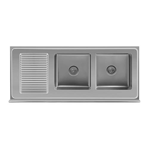 Royal Catering RCHS-1400WS Fregadero Cocina Industrial Dos Senos con Armario (Acero Inoxidable, 80x139,8x94,5 cm, Senos de 40x40x26 cm, Superficie de Almacenamiento)