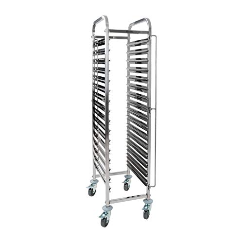 Royal Catering - RCTW 16 GN - Carro bandejero para cubetas gastronómicas con capacidad de 16 cubetas - Barras verticales para garantizar la seguridad de las cubetas - fabricado en acero inoxidable - 4 ruedas de goma dirigibles con freno