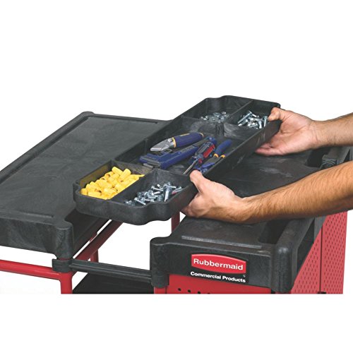 Rubbermaid Commercial Products Commercial - Carro de servicio con armario (3 bandejas, acero, con plataforma para escalera), color negro