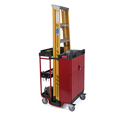 Rubbermaid Commercial Products Commercial - Carro de servicio con armario (3 bandejas, acero, con plataforma para escalera), color negro