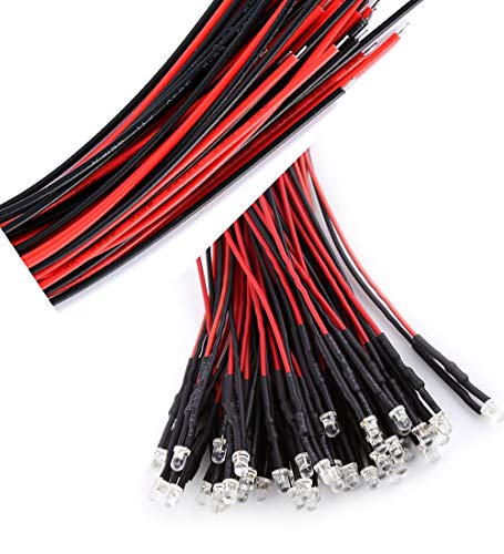 Ruesious 1 paquete (35 bombillas) 5mm 12V DC blanco LED precableado redonda bulbo lámpara para DIY coche barco juguetes partes