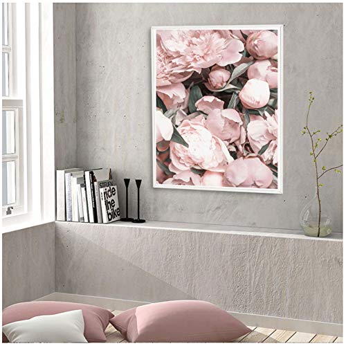 RuiChuangKeJi Flor Lienzo Cartel Decoración nórdica Ramo Rosa Peonía Floral Arte de la Pared Pintura Cuadros Decorativos Decoración para el hogar50x70cm Sin Marco, 3 Piezas