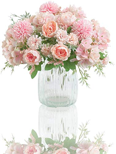 Ruiuzi Flores Artificiales Peonía Seda Hortensia Ramo de Flores Decoración de Plásticos Flores Realistas Decoración de Boda Decoración de Mesa