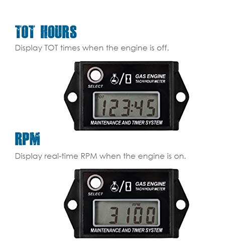 Runleader RL-HM026A Tacometro medidor inductivo con hora para todos los motores de gasolina motos ATV UTV Dirtbike Motobike fuerabordas moto pitbike PwC Marine Boat impermeable
