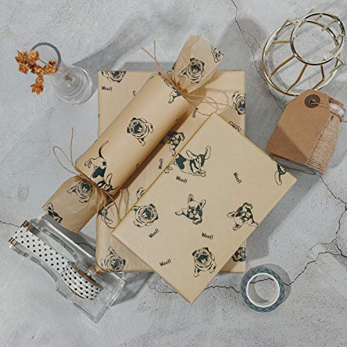 RUSPEPA Papel De Regalo De Papel De Seda - Papel De Seda De Papel Kraft Impreso De Perro Negro A Granel Para Papel De Regalo, Manualidades, Bricolaje, Bolsas De Embalaje - 50 X 70 CM - 25 Hojas