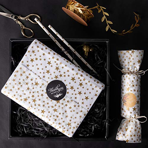 RUSPEPA Papel De Regalo Para Papel De Seda - Papel De Seda Con Estampado De Estrellas Doradas Para Manualidades De Bricolaje, Paquetes De Bolsas - 50 X 70 CM - 25 Hojas
