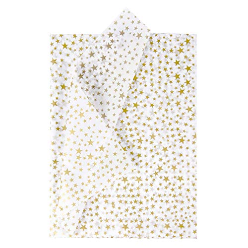 RUSPEPA Papel De Regalo Para Papel De Seda - Papel De Seda Con Estampado De Estrellas Doradas Para Manualidades De Bricolaje, Paquetes De Bolsas - 50 X 70 CM - 25 Hojas