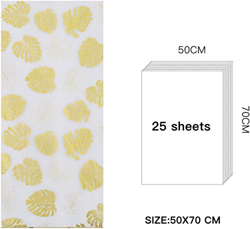 RUSPEPA Papel De Seda Para Envolver Regalos - Papel De Seda Dorado Con Estampado Monstera Dorado A Granel Para Papel De Regalo, Manualidades, Bricolaje, Bolsas De Embalaje - 50 X 70 CM - 25 Hojas