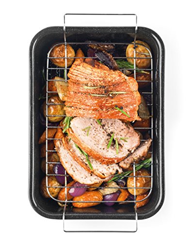 Russell Hobbs Fuente para Horno Cuadrada CW9161 Romano con Esmalte vítreo y Rejilla, 34 cm, Negra, 6.5 x 35 x 24 cm