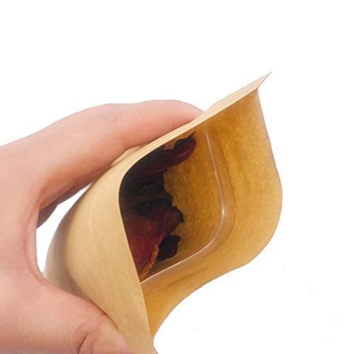 RXFSP 100Pcs Bolsas de Papel Kraft con Cierre, Bolsas Zip Alimentos con Ventana para Guardar (12 * 20cm)