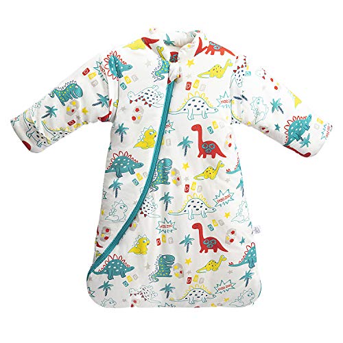Saco de dormir para bebé de invierno para niños, 3,5 tog, algodón orgánico, varios tamaños desde el nacimiento hasta los 4 años de edad (M: Altura del bebé 75-90 cm/7-18 meses, Green_Dinosaur)