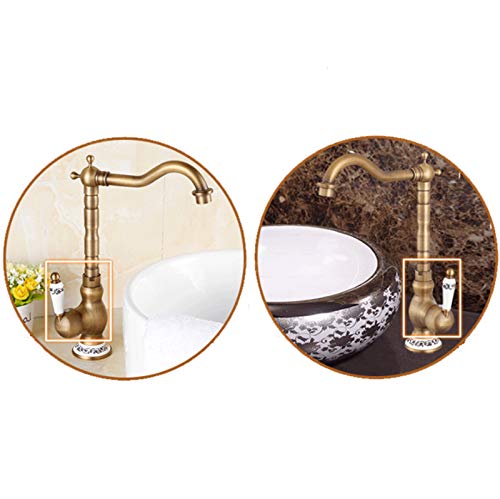 Saeuwtowy Latón Antiguo Cascada Grifo de Lavabo Baño Cocina Alto-caño Giratorio Grifo Del Fregadero Baño Cocina Cerámica Blanca Manejan Americano De Solo Agujero Antigua Grifo De Mezclador De Baño