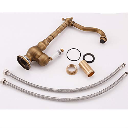 Saeuwtowy Latón Antiguo Cascada Grifo de Lavabo Baño Cocina Alto-caño Giratorio Grifo Del Fregadero Baño Cocina Cerámica Blanca Manejan Americano De Solo Agujero Antigua Grifo De Mezclador De Baño