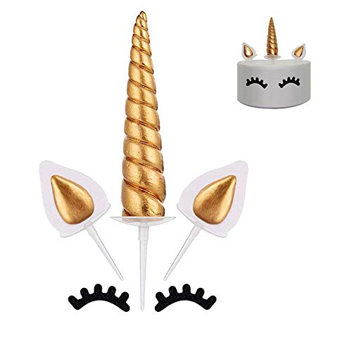 SAIYU Unicorn Cake Cake Set Oro Unicornio Cuerno Orejas y pestañas Cake Decorations para Unicorn Party Baby Shower Birthday Wedding Party