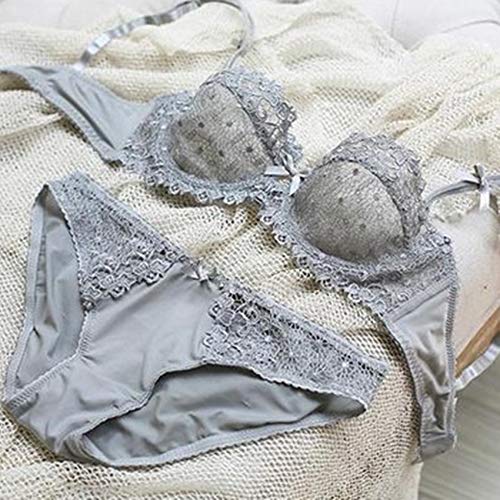 sakkdaull Nueva Europa y América Media Taza Soluble en Agua Damas Sexy Ropa Interior Encaje Delgado Traje 灰色 80C