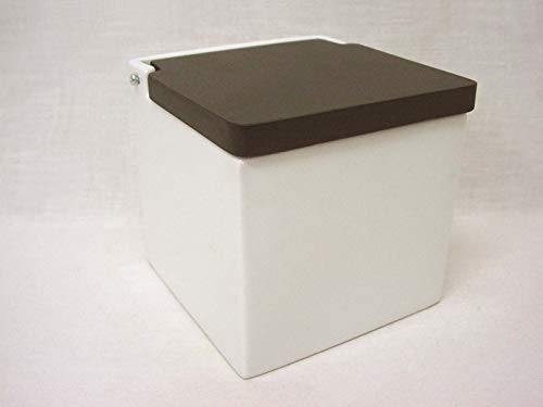 SALERO Sal Cuadrado Porcelana Blanco BISAGRA Tapa Madera Negro Grande