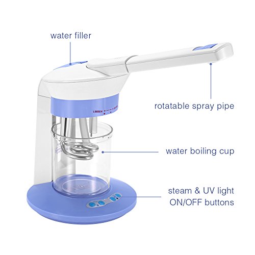 Salmue Vaporizador Facial humidificador Nano-ionico portátil para máquinas, máquina de Vapor de ozono con Spray Giratorio de 360 ​​° para el Cuidado de la Piel Limpieza Profunda desintoxicación(EU)